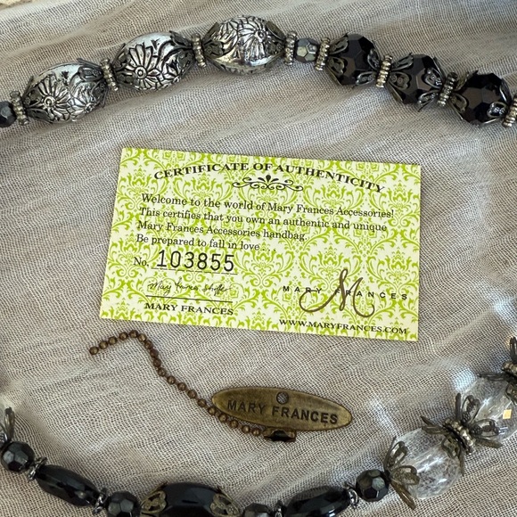 Mary Frances Black Silver Floral Clutch Pewter Rose 10-226 Rare Collectible - Picture 3 of 11